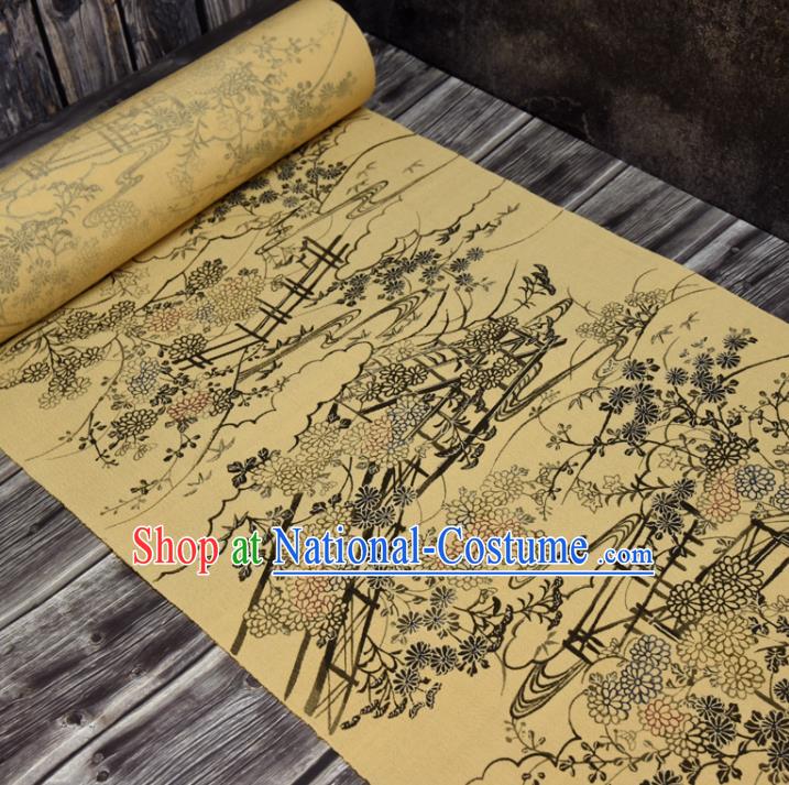 Asian Japan Brocade Tapestry Traditional Japanese Kimono Chrysanthemum Pattern Yellow Silk Fabric