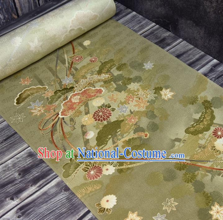 Asian Japan Chrysanthemum Pattern Brocade Tapestry Traditional Qipao Dress Green Silk Fabric