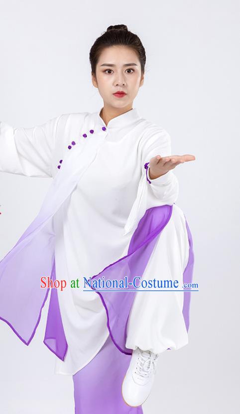 China Traditional Kung Fu Wushu Clothing Woman Tai Chi Competition Purple Chiffon Uniforms