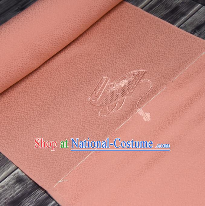 Traditional Japanese Pink Silk Fabric Asian Japan Kimono Classical Embroidered Pattern Brocade Material