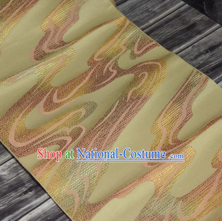 Traditional Japanese Belt Silk Fabric Asian Japan Kimono Classical Yellow Brocade Material