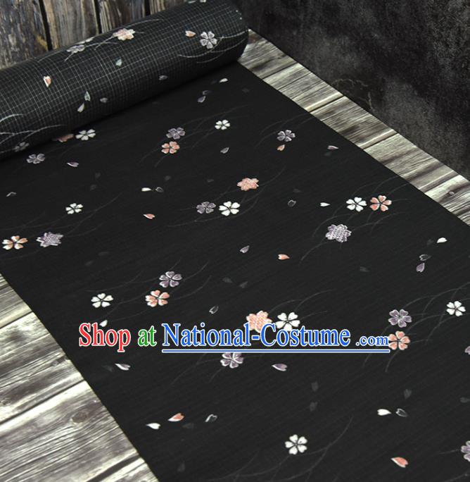 Asian Japan Kimono Brocade Fabric Traditional Hanfu Dress Classical Sakura Pattern Black Silk