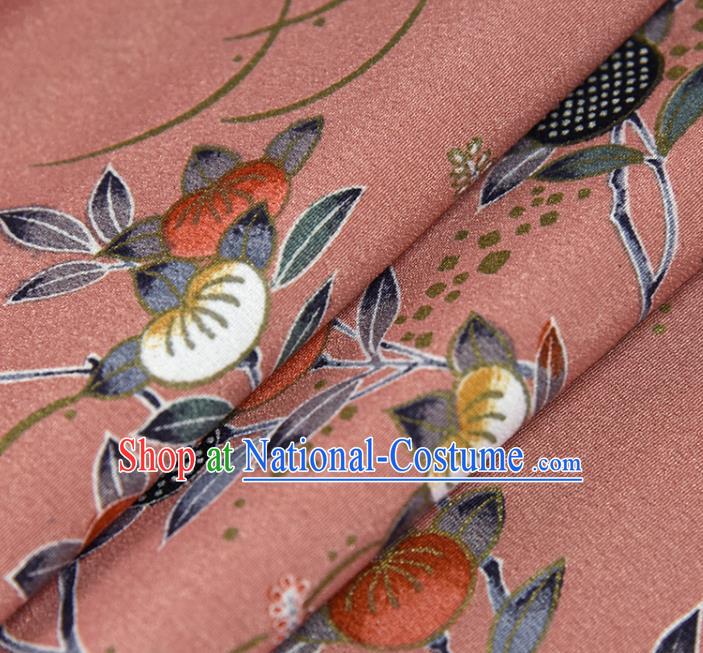 Asian Japan Kimono Classical Persimmon Flowers Pattern Brocade Fabric Traditional Hanfu Dress Pink Silk