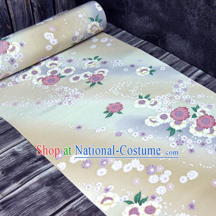 Asian Japan Kimono Classical Daisy Pattern Brocade Fabric Traditional Hanfu Dress Beige Silk