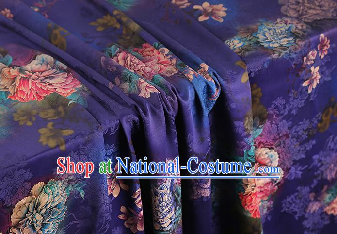 Asian Gambiered Guangdong Gauze China Classical Peony Pattern Purple Silk Fabric Traditional Cheongsam Brocade