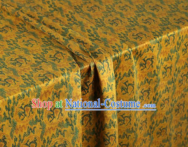 China Traditional Cheongsam Dragons Pattern Brocade Fabric Classical Yellow Gambiered Guangdong Gauze