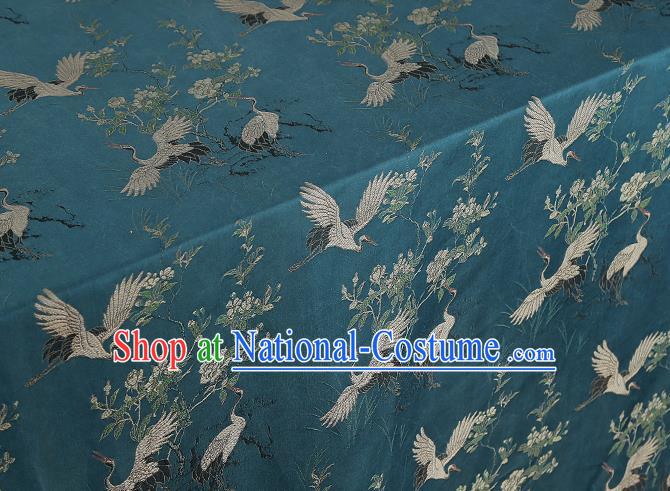 China Traditional Cranes Pattern Song Brocade Classical Cheongsam Lake Blue Silk Fabric