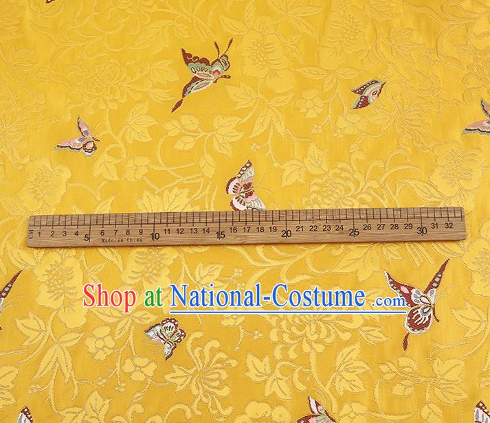 China Cheongsam Silk Fabric Traditional Classical Butterfly Pattern Yellow Nanjing Brocade