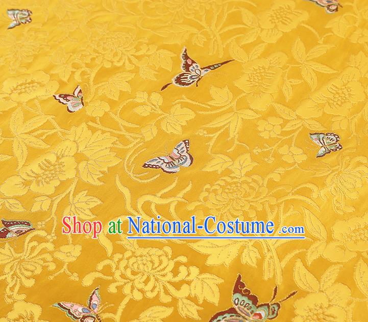 China Cheongsam Silk Fabric Traditional Classical Butterfly Pattern Yellow Nanjing Brocade