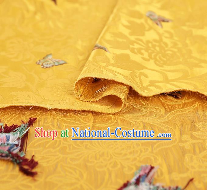 China Cheongsam Silk Fabric Traditional Classical Butterfly Pattern Yellow Nanjing Brocade