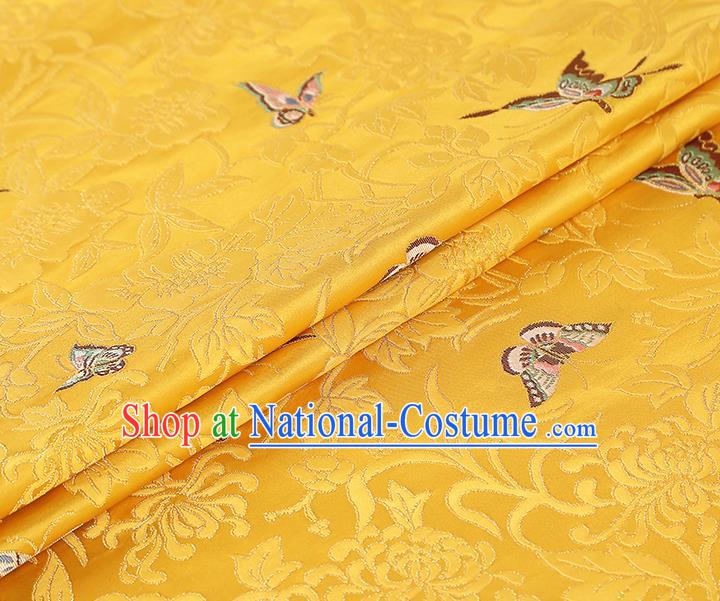 China Cheongsam Silk Fabric Traditional Classical Butterfly Pattern Yellow Nanjing Brocade