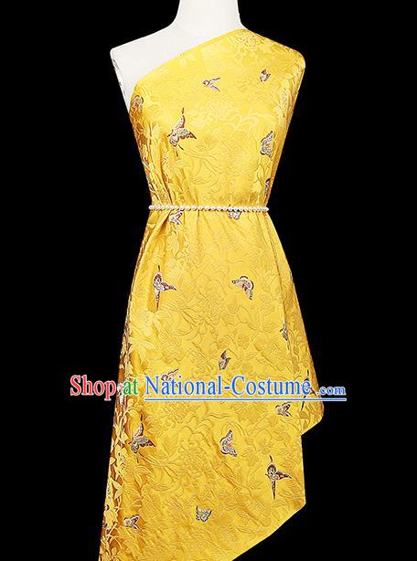 China Cheongsam Silk Fabric Traditional Classical Butterfly Pattern Yellow Nanjing Brocade