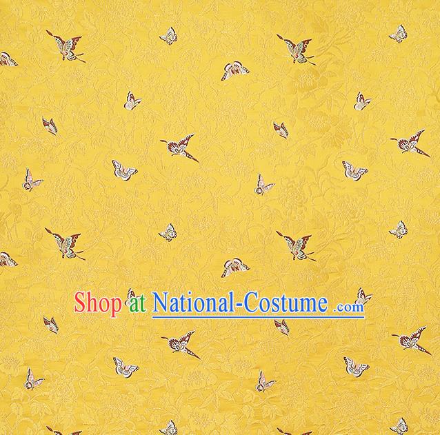 China Cheongsam Silk Fabric Traditional Classical Butterfly Pattern Yellow Nanjing Brocade