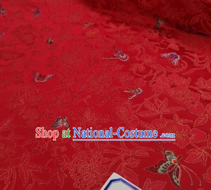 China Traditional Wedding Red Nanjing Brocade Classical Butterfly Pattern Qipao Dress Silk Fabric