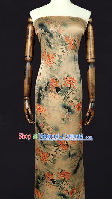 China Classical Lotus Pattern Silk Fabric Traditional Cheongsam Beige Gambiered Guangdong Gauze