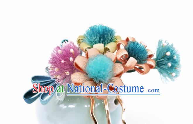 Chinese Traditional Hanfu Dandelion Hair Accessories Handmade Silk Flowers Hair Comb