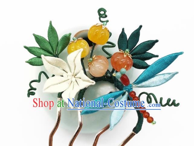 Chinese Traditional Hanfu Pumpkin Hair Accessories Handmade Ancient Princess White Flower Hair Comb