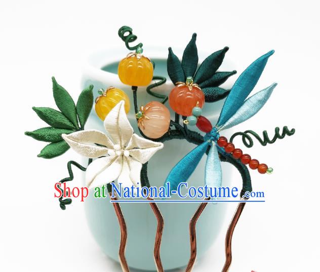 Chinese Traditional Hanfu Pumpkin Hair Accessories Handmade Ancient Princess White Flower Hair Comb