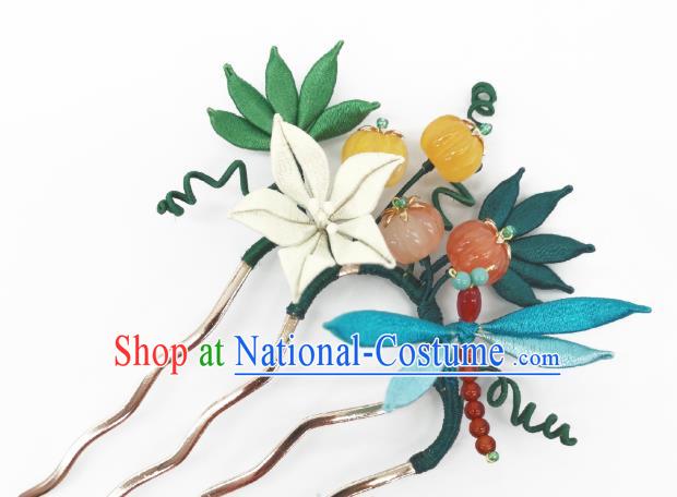 Chinese Traditional Hanfu Pumpkin Hair Accessories Handmade Ancient Princess White Flower Hair Comb