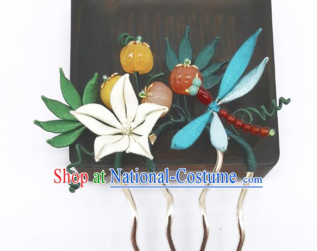 Chinese Traditional Hanfu Pumpkin Hair Accessories Handmade Ancient Princess White Flower Hair Comb