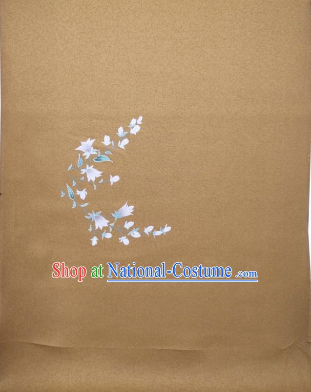 Asian Japan Brown Brocade Japanese Traditional Silk Fabric Kimono Classical Hand Painting Flowers Tapestry Drapery