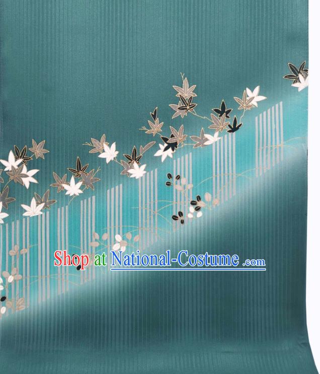 Asian Japan Traditional Maple Leaf Pattern Silk Fabric Japanese Kimono Tapestry Drapery Green Brocade