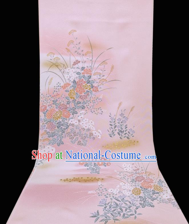 Asian Japanese Classical Kimono Silk Fabric Japan Traditional Printing Chrysanthemum Pink Brocade Drapery