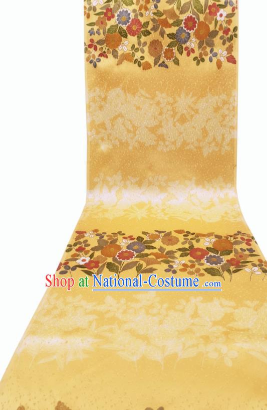 Asian Traditional Cloth Drapery Japan Wedding Dress Brocade Japanese Kimono Golden Silk Fabric