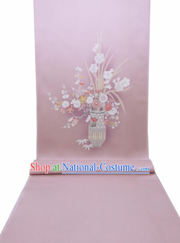 Asian Japanese Traditional Kimono Silk Fabric Japan Hand Painting Plum Orchids Chrysanthemum Lilac Brocade