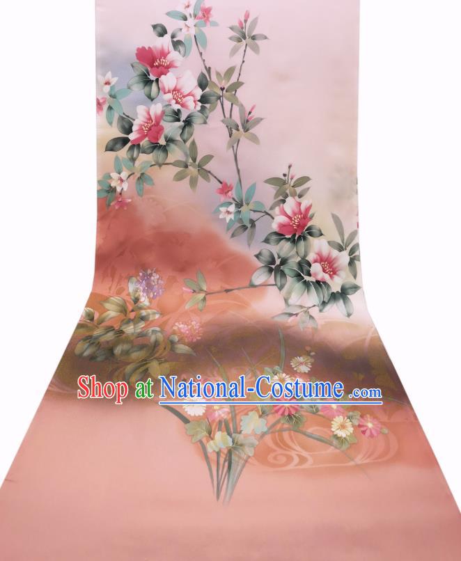 Asian Japanese Kimono Tapestry Traditional Hand Painting Flowers Silk Fabric Japan Brocade Material