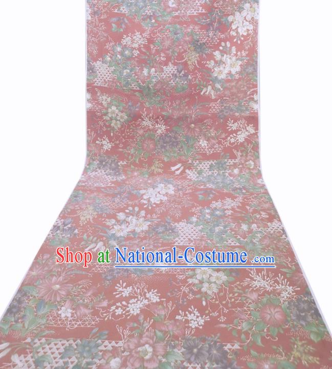 Asian Japan Classical Flowers Pattern Silk Fabric Traditional Japanese Edo Komon Kimono Pink Brocade Material