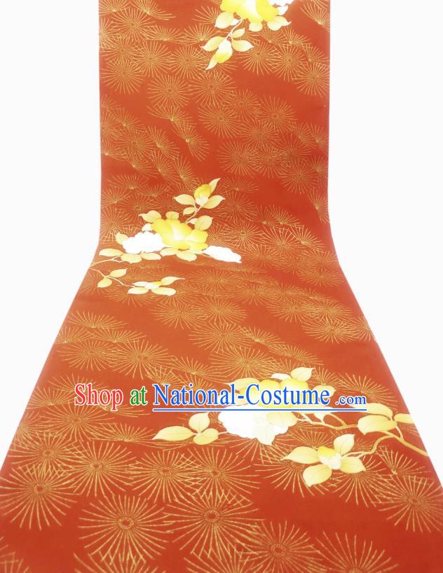 Asian Japan Traditional Kimono Printing Brocade Material Japanese Wedding Dress Red Silk Fabric