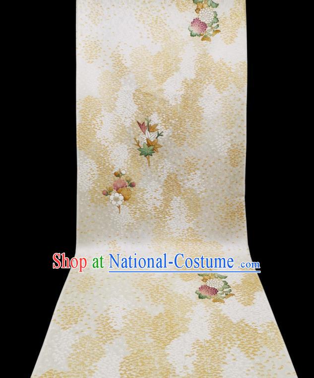 Asian Japanese Yukata Beige Silk Fabric Japan Traditional Kimono Printing Brocade Material