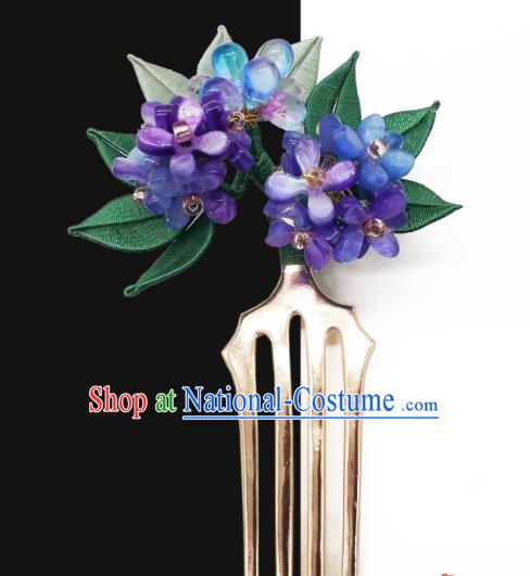 Chinese Traditional Purple Hydrangea Hair Comb Handmade Hanfu Hair Accessories Ancient Young Lady Hairpin