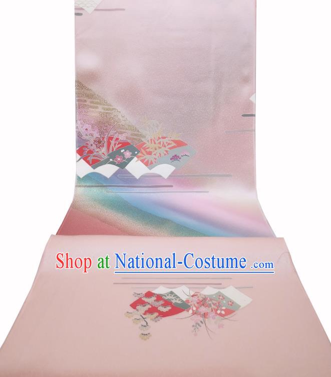 Asian Traditional Japanese Yukata Belt Brocade Tapestry Japan Classical Tsukesage Kimono Pink Silk Fabric