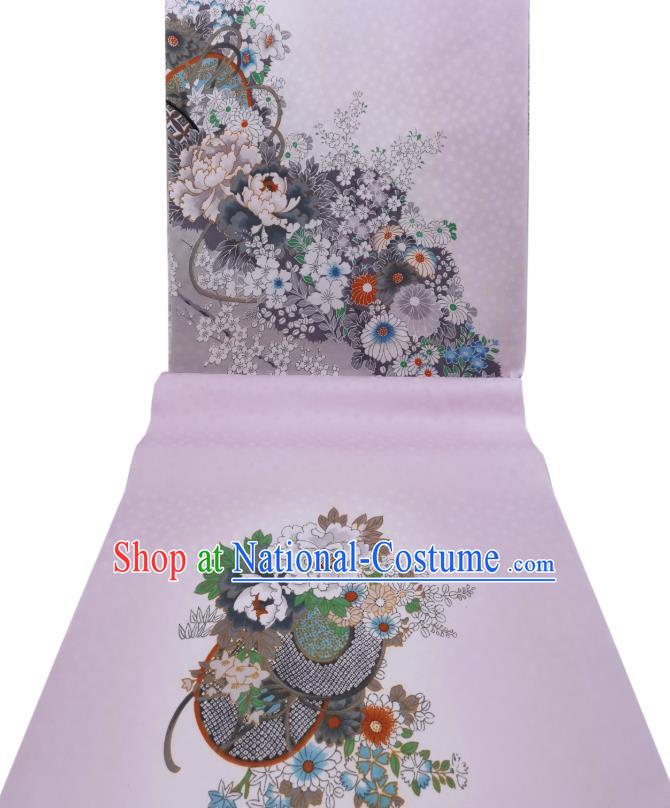 Asian Japanese Classical Chrysanthemum Peony Pattern Design Kimono Violet Silk Fabric Japan Traditional Brocade Drapery