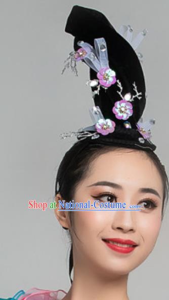 China Folk Dance Hair Clasp Traditional Stage Performance Headdress Handmade Yangko Dance Wigs Chignon