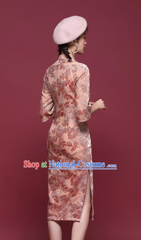 China Classical Dance Stage Performance Qipao Dress Traditional Tang Suit Pink Cheongsam