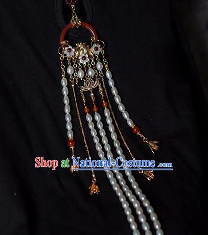 China Classical Cheongsam Pearls Tassel Pendant Traditional Ming Dynasty Agate Brooch Accessories