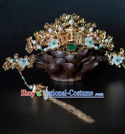 Chinese Traditional Song Dynasty Hair Accessories Hairpins Ancient Princess Golden Palace Hair Crown