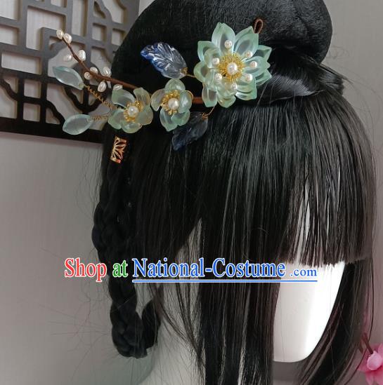 Chinese Ancient Palace Princess Hairpin Hanfu Hair Accessories Traditional Tang Dynasty Green Lotus Hair Comb