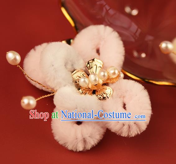 Chinese Ancient Pink Velvet Butterfly Hair Claw Traditional Hanfu Hairpin Handmade Hair Accessories