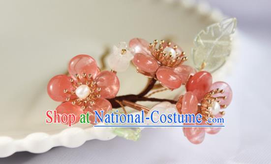 Chinese Ancient Young Beauty Hairpin Traditional Ming Dynasty Pink Plum Blossom Hair Stick