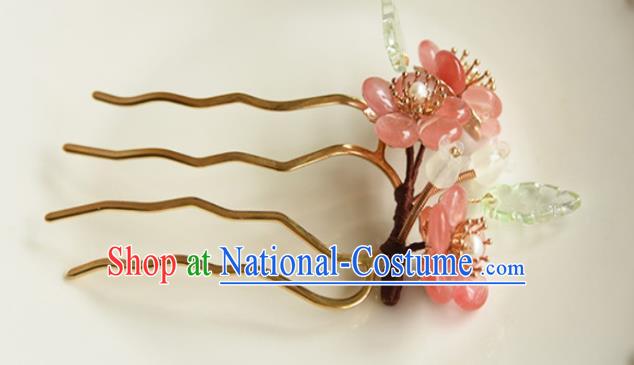 Chinese Ancient Young Beauty Hairpin Traditional Ming Dynasty Pink Plum Blossom Hair Stick