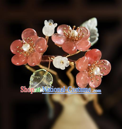 Chinese Ancient Young Beauty Hairpin Traditional Ming Dynasty Pink Plum Blossom Hair Stick