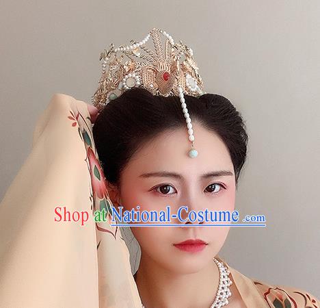 Chinese Ancient Empress Tassel Phoenix Coronet Traditional Ming Dynasty Queen Golden Phoenix Hair Crown