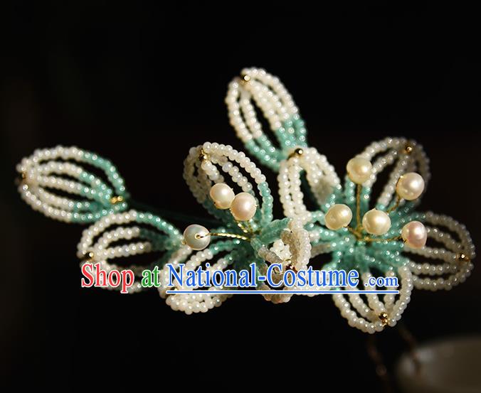 Chinese Ancient Princess Beads Flower Hairpin Traditional Song Dynasty Peach Blossom Hair Stick