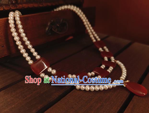 China Classical Ancient Palace Beauty Pearls Necklace Traditional Tang Dynasty Princess Agate Necklet Accessories