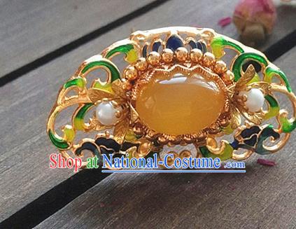 Chinese Ancient Queen Jade Hairpin Traditional Ming Dynasty Blueing Hair Crown