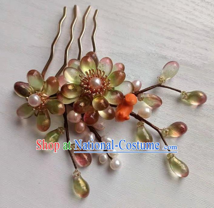 Chinese Ancient Young Woman Hairpin Hair Accessories Traditional Ming Dynasty Hanfu Hair Comb